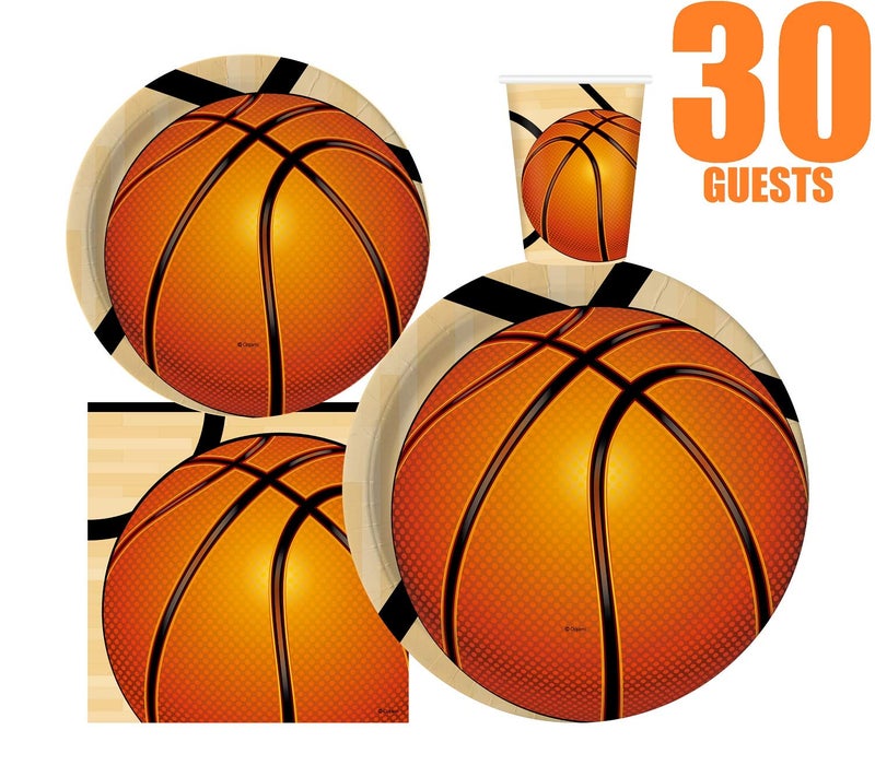 Oojami Serves 30 Guests 9" Dinner & 7" Dessert Plates, 9 oz Cups, 3-Ply Napkins - Complete Tableware Set for Kids' and Adults Sports-Themed basketball Birthday Parties & Events - Image 5